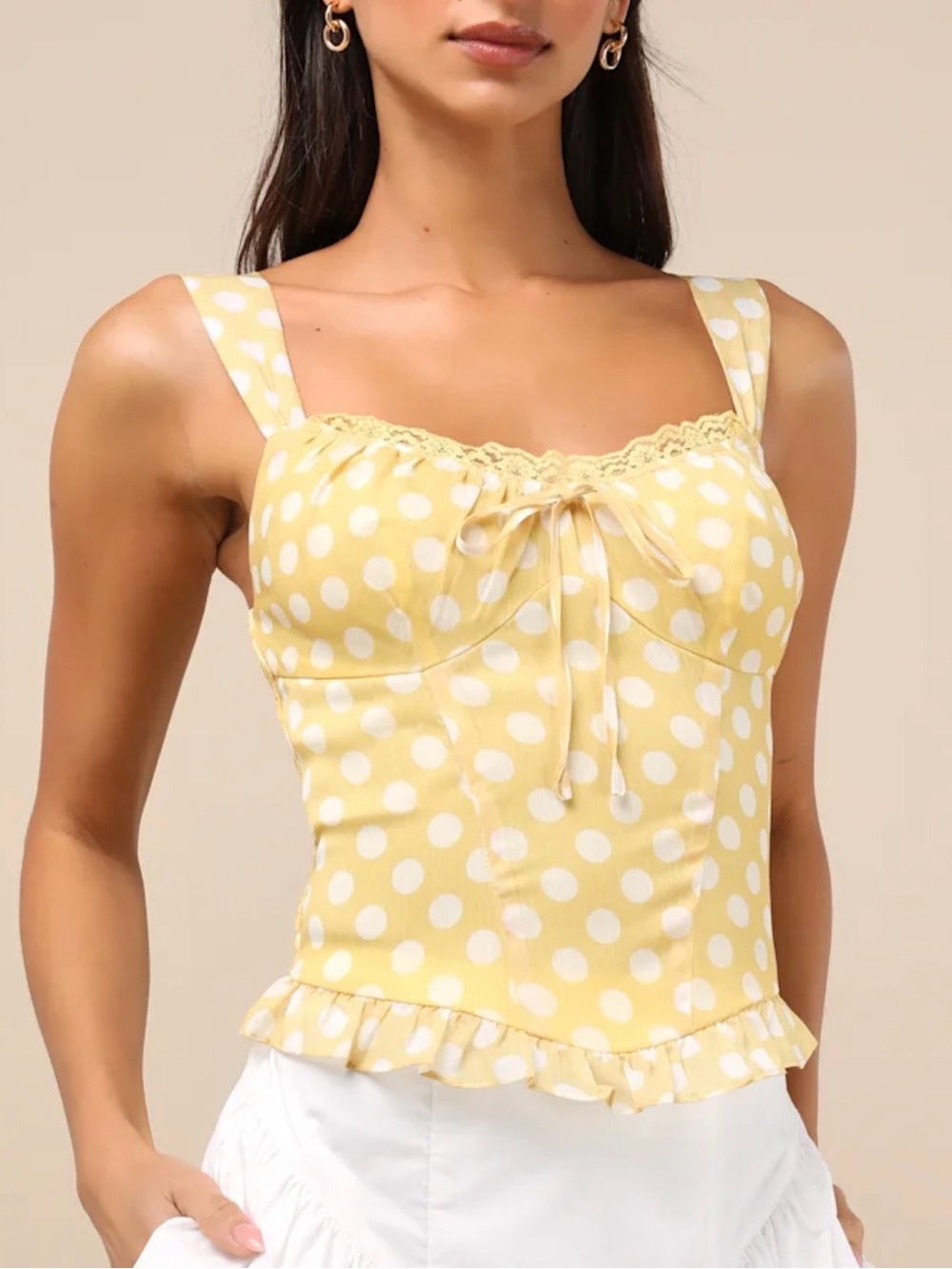 Lulu's Yellow Polka Dot Ruffle Cami Top NWT’s